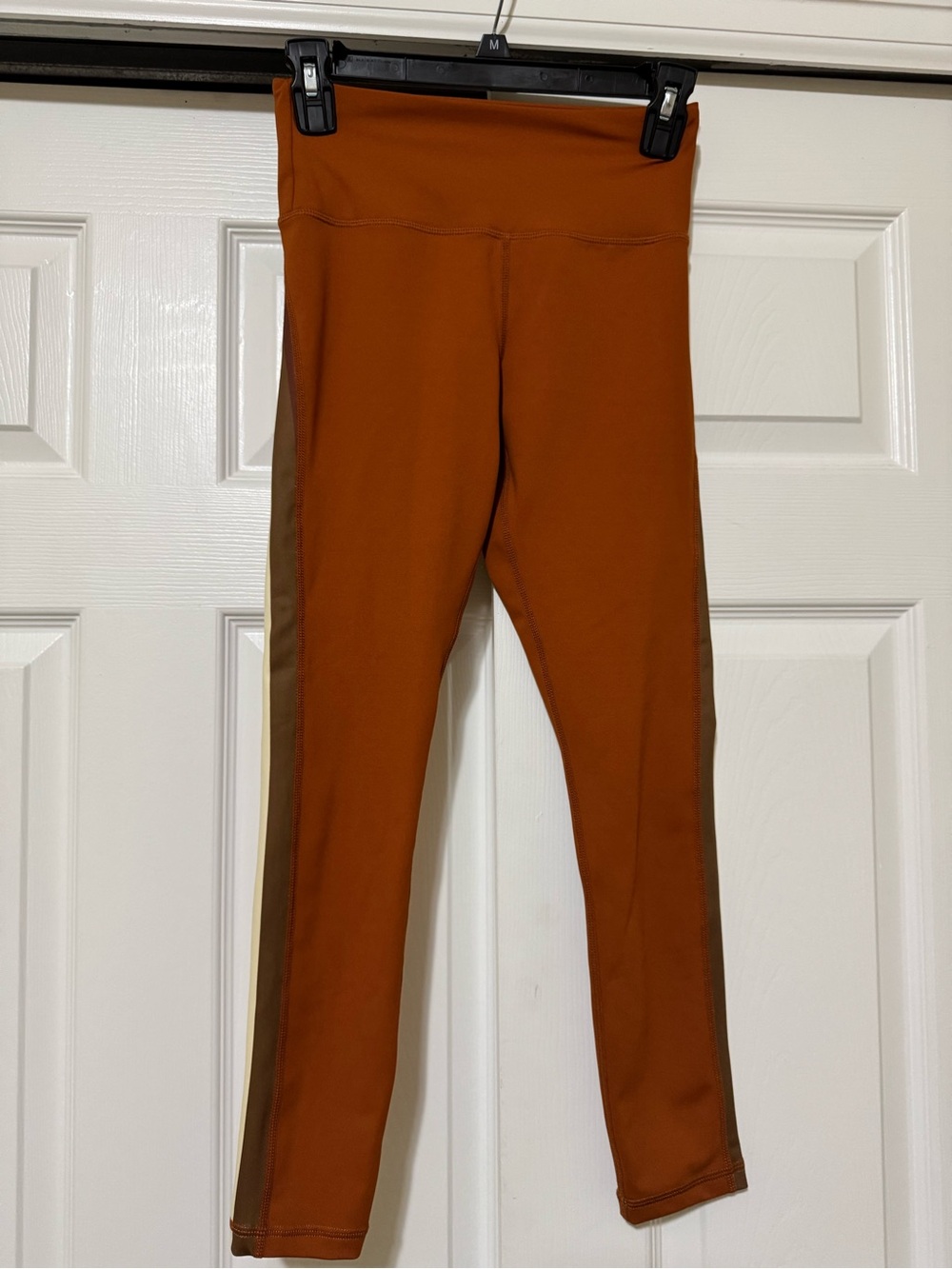 Zyia women’s Rust Brown Active Leggings with Side Stripe